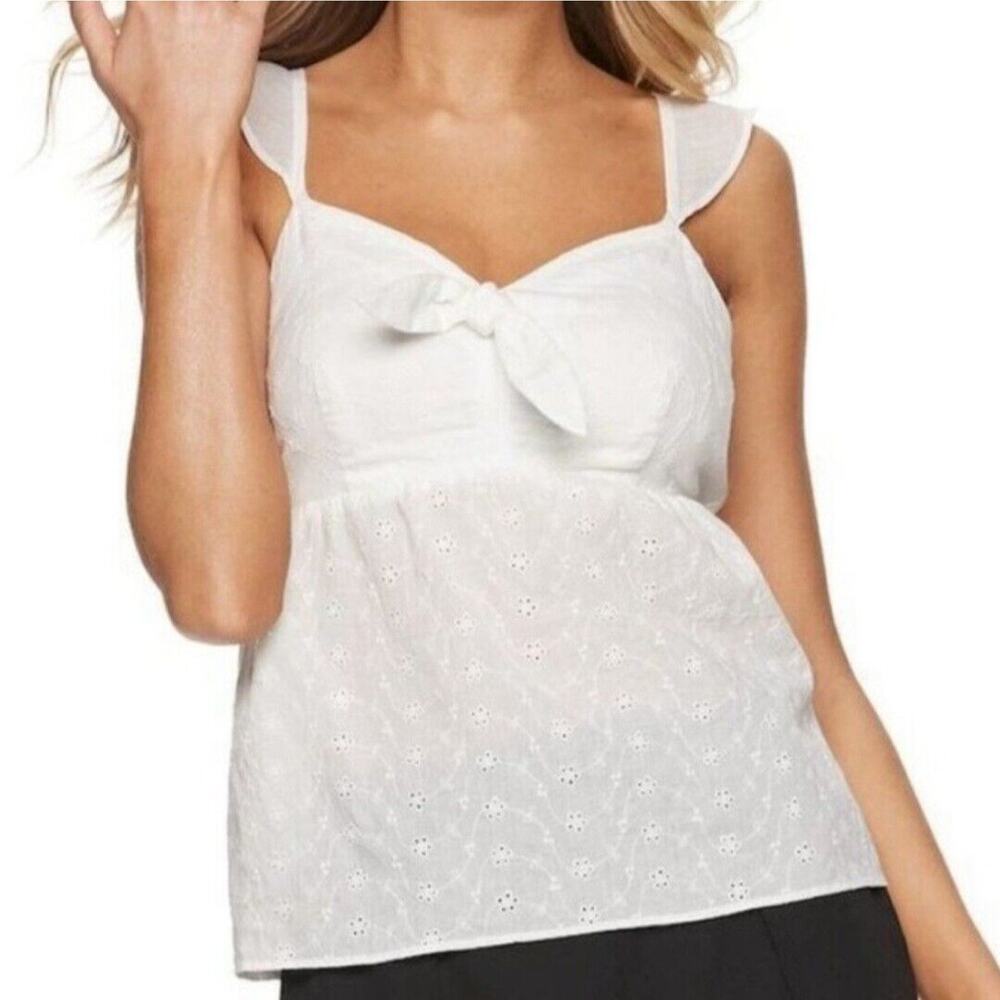 Candie's Women's SZ L Tie-Front Ruffle Strap White Eyelet Babydoll Top New w Tag